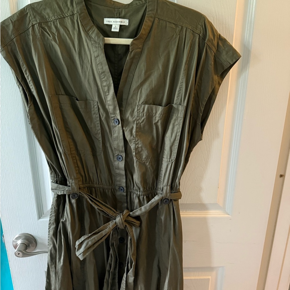 Olive Green Button-Down Dress